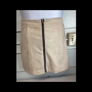 Cream Zip-Front Mini Skirt